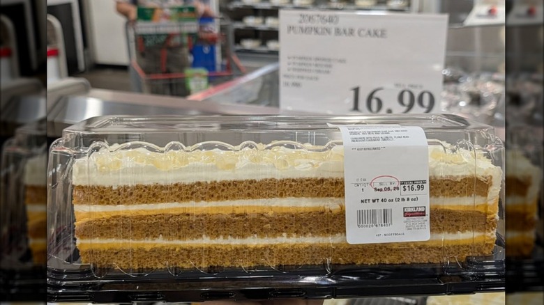 Close up of Kirkland pumpkin bar cake in container