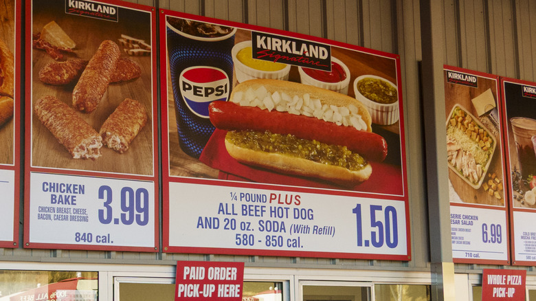 Costco food court board with $1.50 hot dog combo