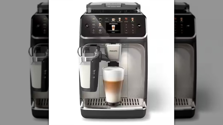 Philips 5500 1-Cup Fully Automatic Espresso Machine with LatteGo Milk Frother on a white background.