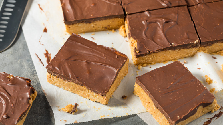 Peanut butter bars on wax paper