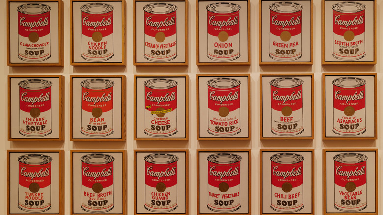 Screenprints of vintage Campbell's Soup varieties by pop artist Andy Warhol