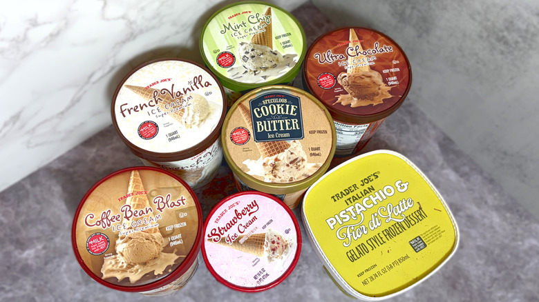 Top down view of selection of Trader Joe's ice cream containers