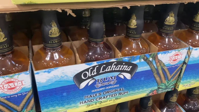 A crate of Old Lahaina hand crafted Maui rum in a Hawaiian Costco
