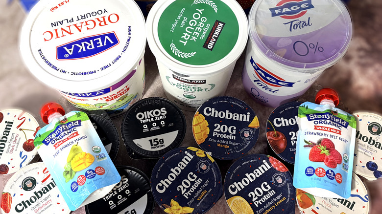 A variety of yogurt packages from costco