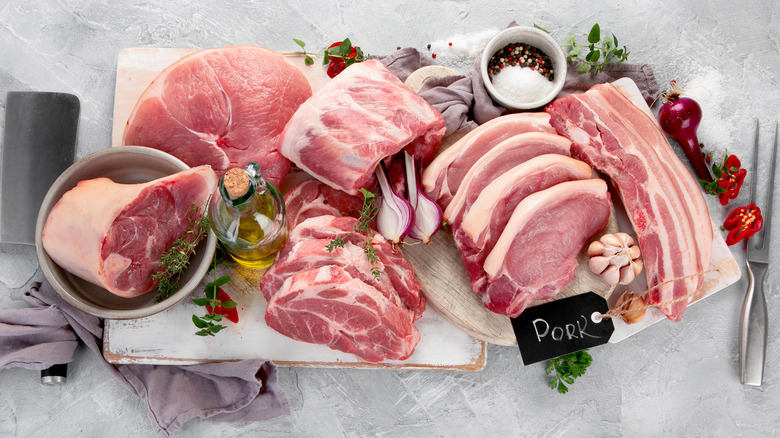 cuts of pork on a board