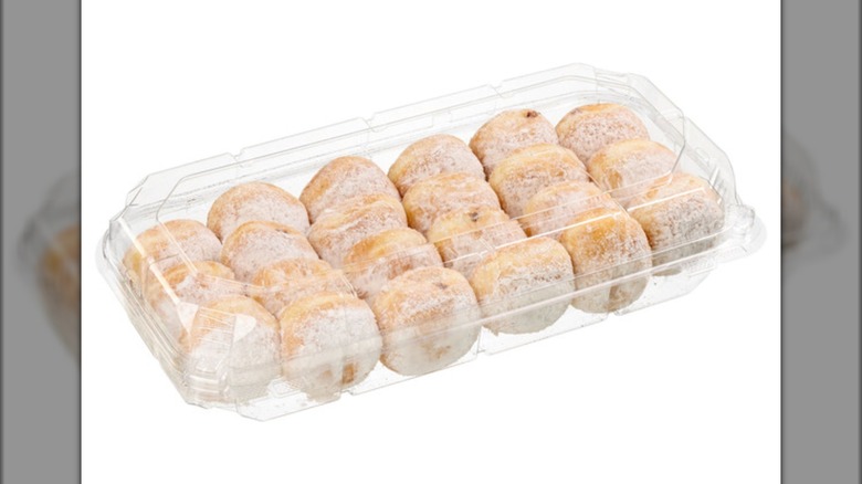 Costco Hazelnut-Filled Mini Beignets in a plastic clamshell