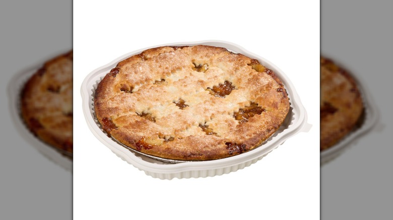 A Kirkland Signature Lattice Apple Pie on a white background