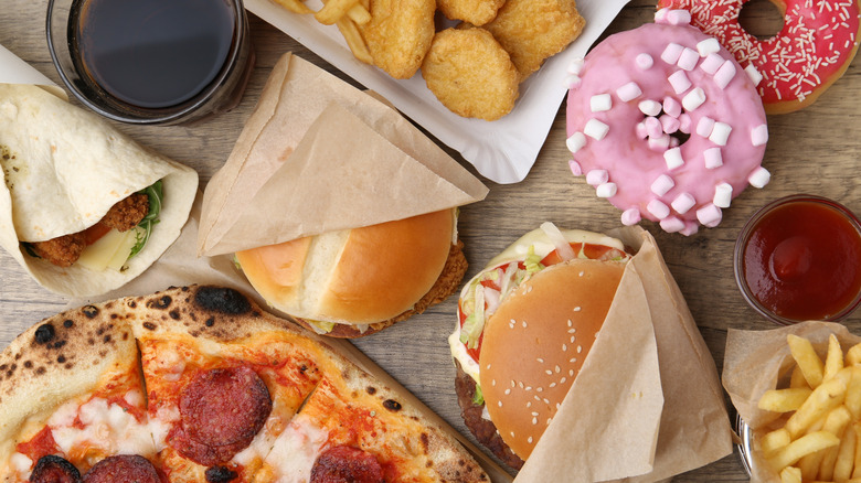 various fast food dishes