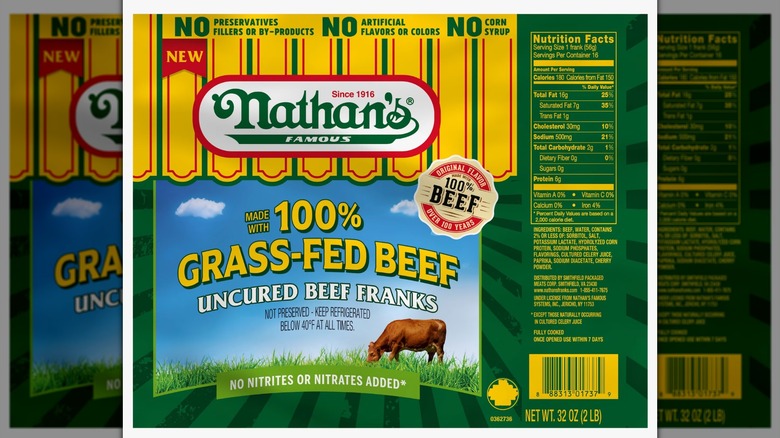 Nathan's Grass-Fed Skinless Beef Franks in their packaging on a white background