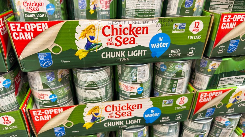 packaged cans of Chicken of the Sea tuna