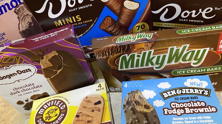 Close up of a mix of chocolate ice cream bars