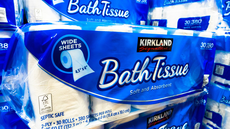 Kirkland toilet paper in a plastic package