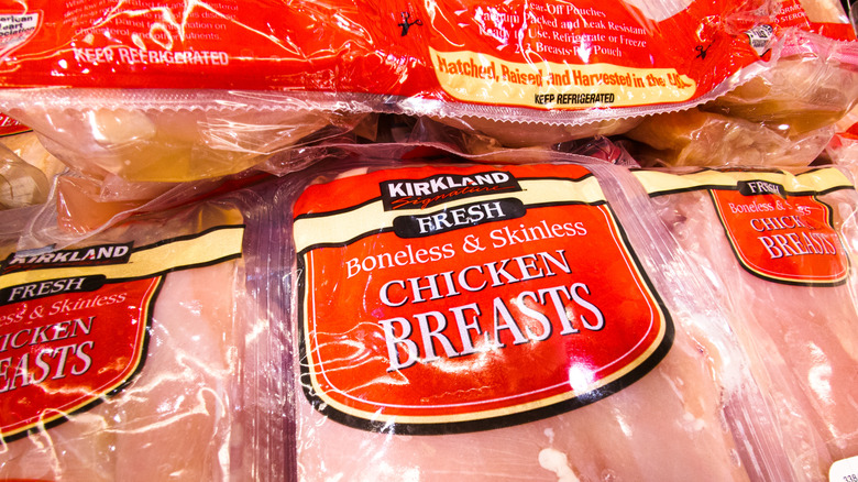 Packages of Kirkland boneless & skinless chicken breasts