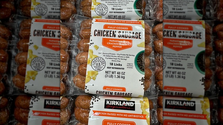 Packages of parmesan and cracked black pepper chicken sausage