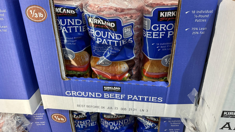 Kirkland Signature Ground Beef Patties sold in packages at Costco warehouse