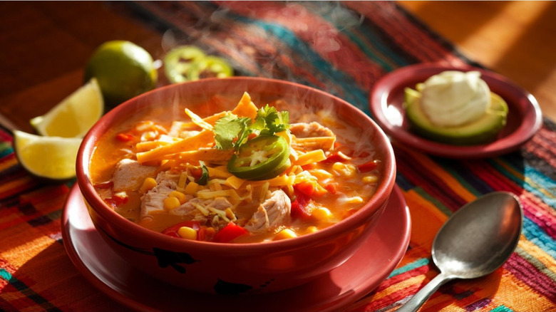 Bowl of chicken tortilla soup
