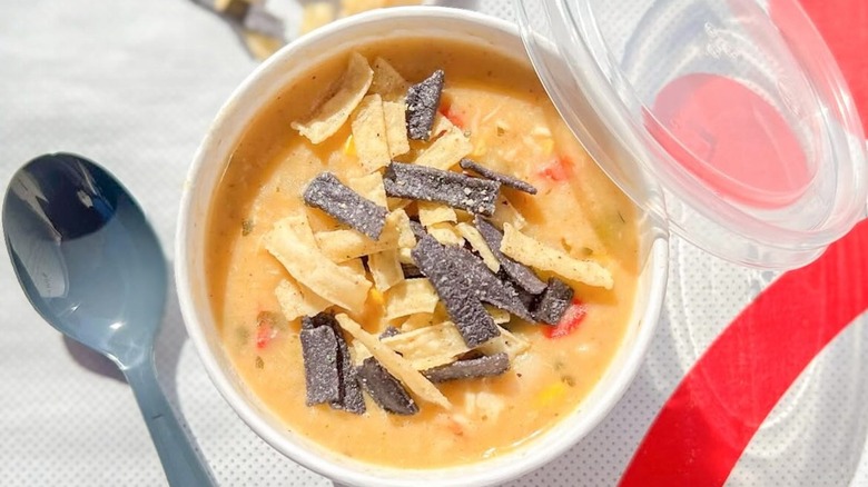Chick-Fil-A's chicken tortilla soup with spoon