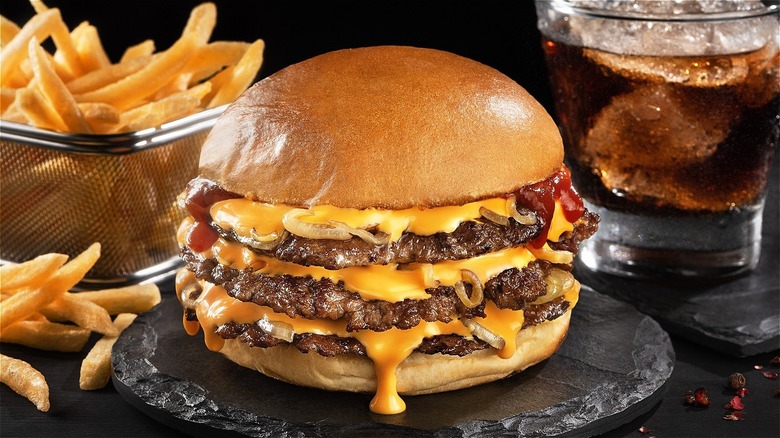 triple cheeseburger with fries
