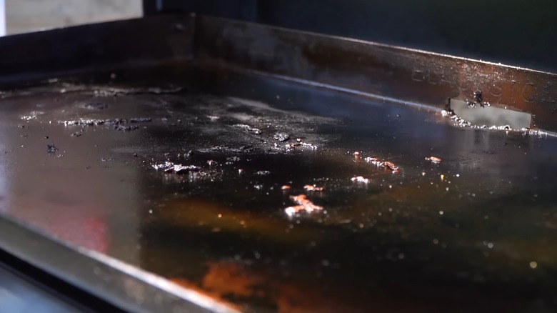 A dirty and greasy Blackstone griddle