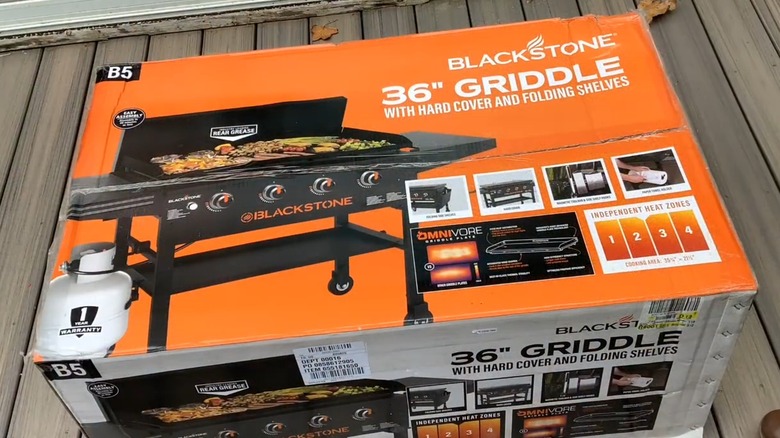 Blackstone griddle in orange and white box