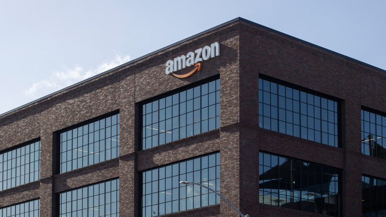 Factory building with Amazon logo on the top