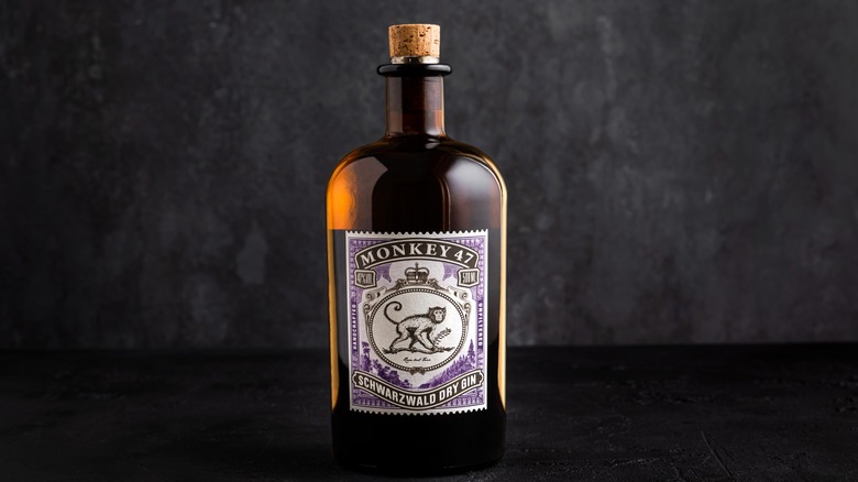 bottle of mokey 47 gin with dark background