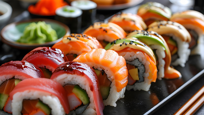 Close-up of a plate of sushi