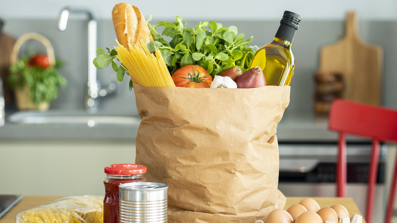 bag of groceries on table