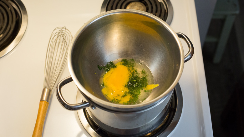 egg yolks in double boiler