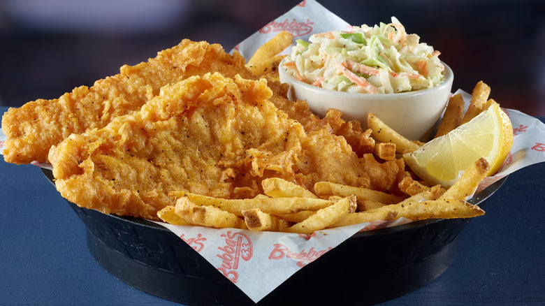 Fish and chips with fries and coleslaw