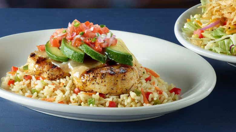 California chicken dinner on white plate