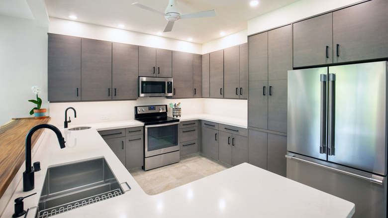 A sleek, contemporary kitchen with modern appliances