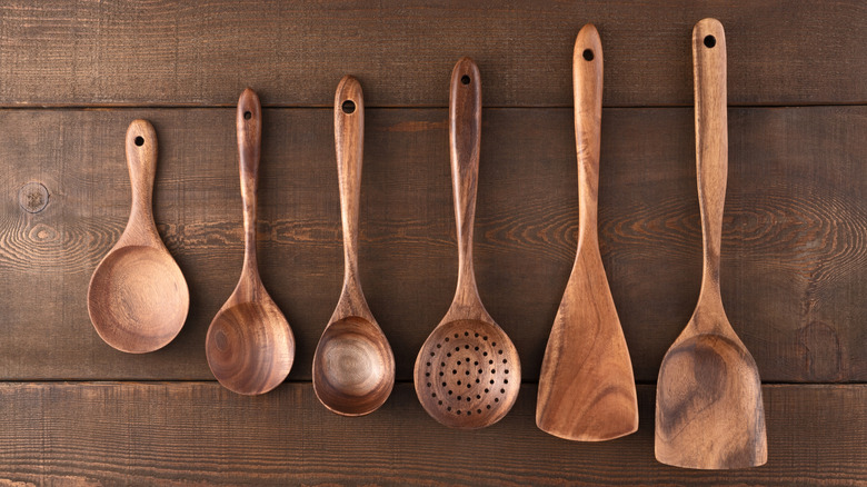 An assortment of wooden serving utensils