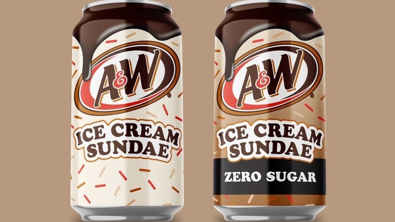 Two cans of A&W Ice Cream Sundae root beer