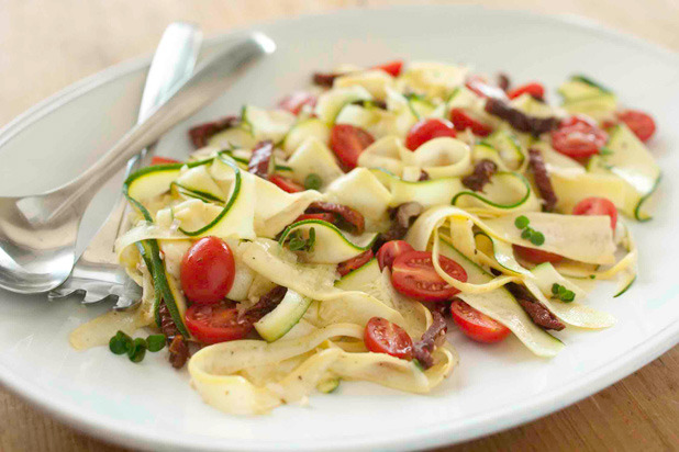 Raw Vegetable Pasta with Tomatoes and Herbs Recipe