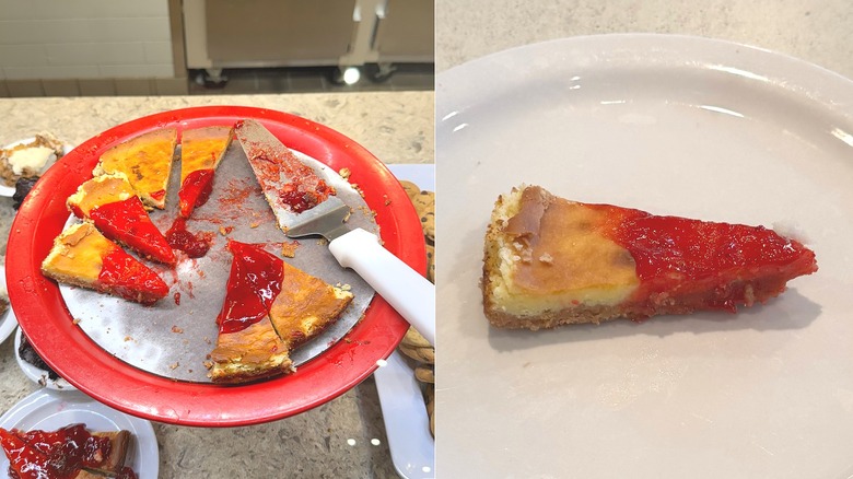 Platter of cherry cheesecake at Golden Corral