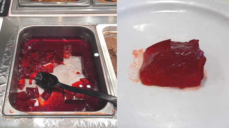 Tray of Cherry Jell-O at Golden Corral