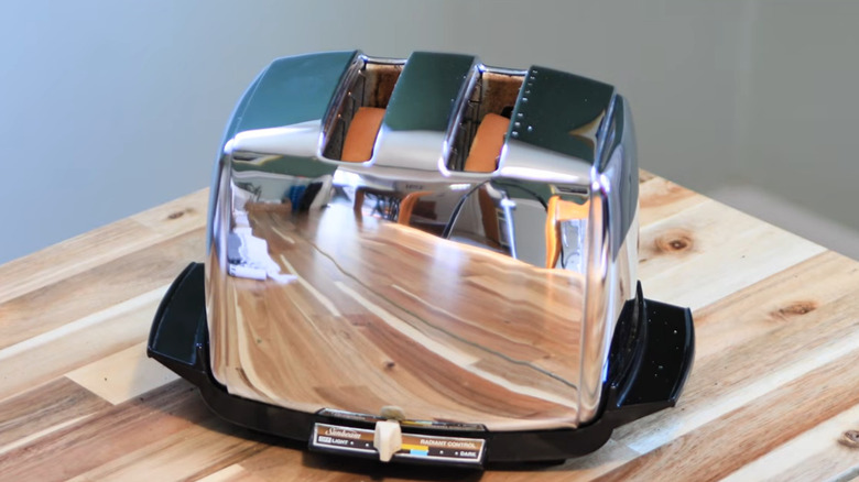 A vintage Sunbeam Radiant Control toaster on a countertop