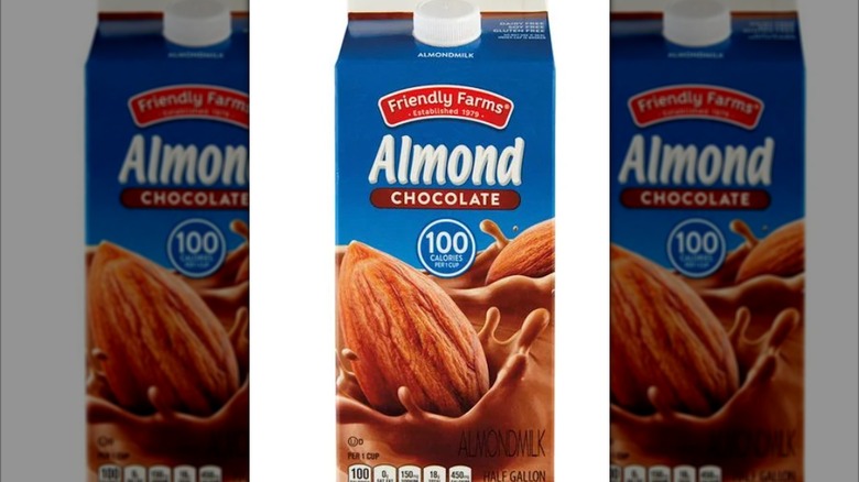 Container of Friendly Farms Chocolate Almond Milk