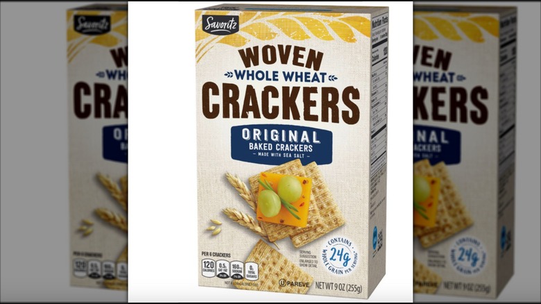 Box of Savoritz woven whole wheat crackers