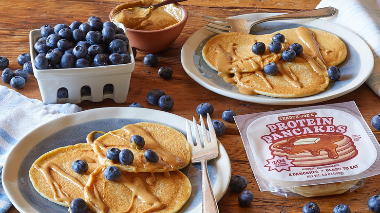 Protein pancakes with peanut butter and blueberries