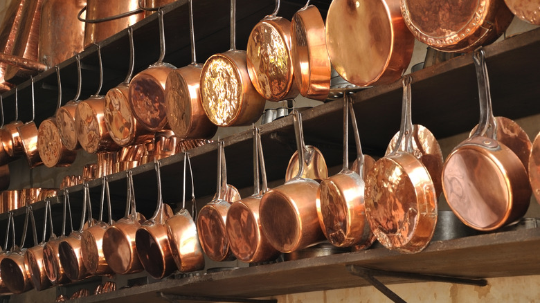 copper cookware hanging