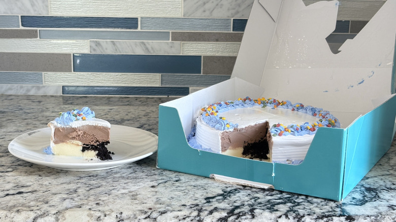 Sliced Friendly's ice cream cake