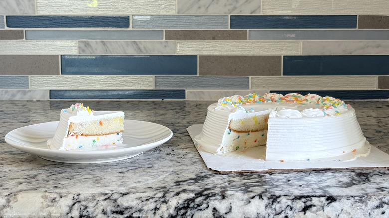 Sliced Funfetti ice cream cake