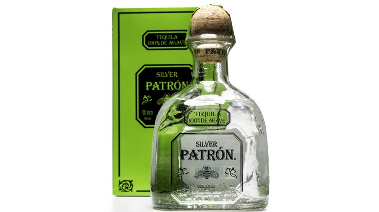 Close up of label on Patron bottle