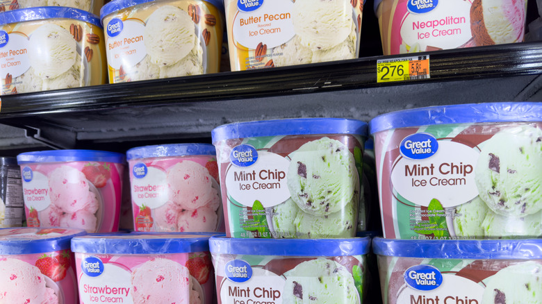 Great Value ice cream pints in store freezer