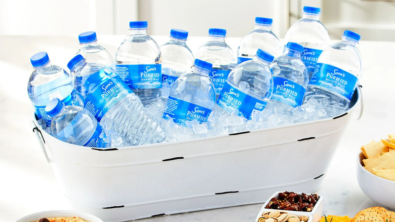Sam's purified drinking water in an ice tub