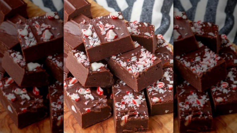 Peppermint fudge on wood board