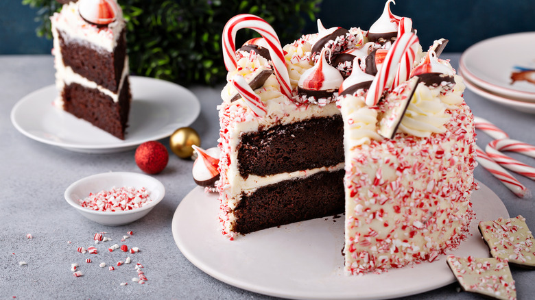 Cake decorated with candy canes