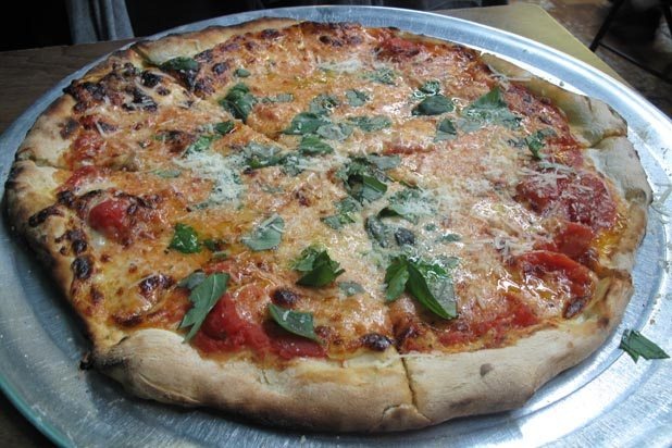 #1 Di Fara, Brooklyn, N.Y. (Classic Round Pie: Mozzarella, Parmesan, Plum Tomato Sauce, Basil, Olive Oil, Sausage, Peppers, Mushroom, and Onion)